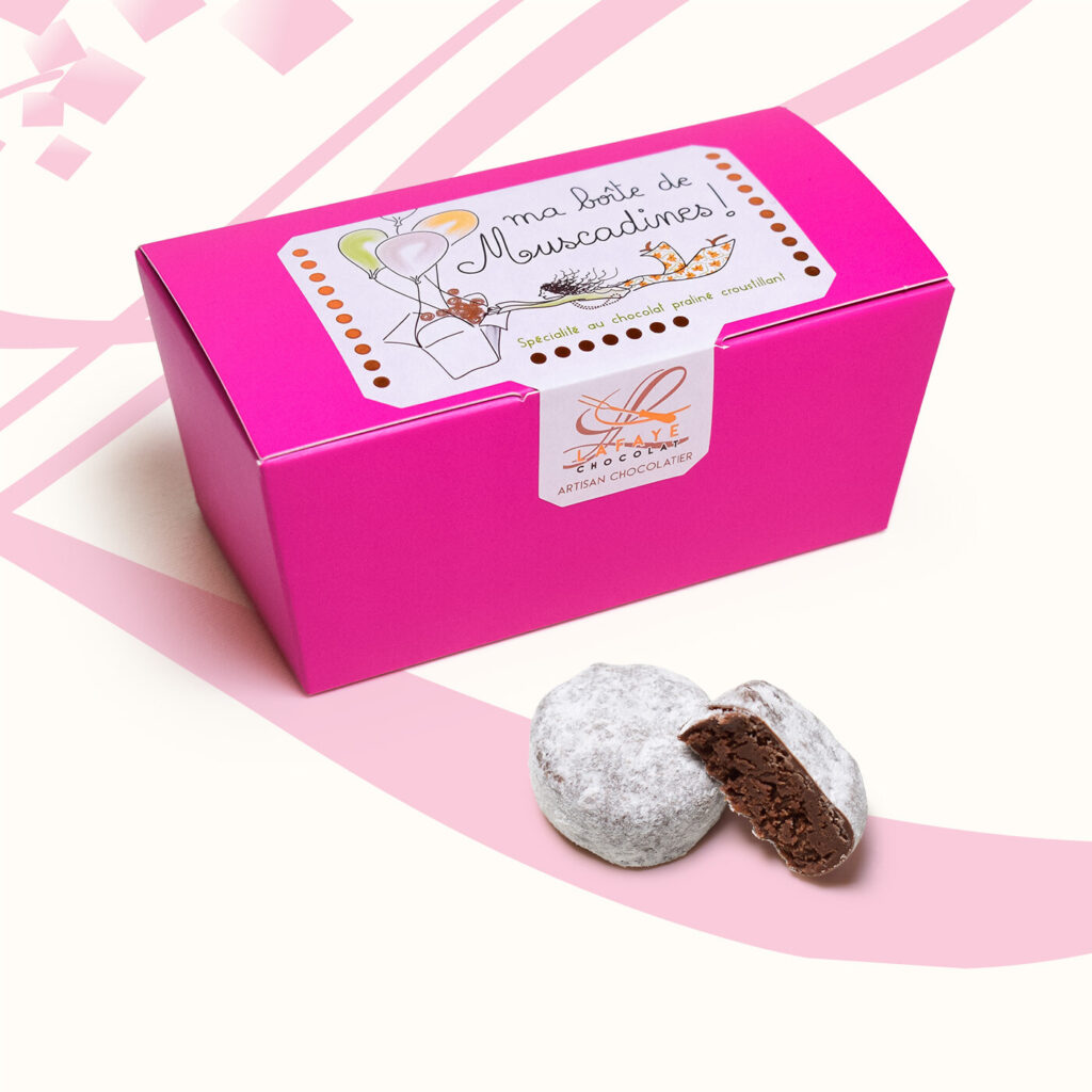 Muscadines chocolat au lait ballotin de la maison Lafaye chocolat à Périgueux.