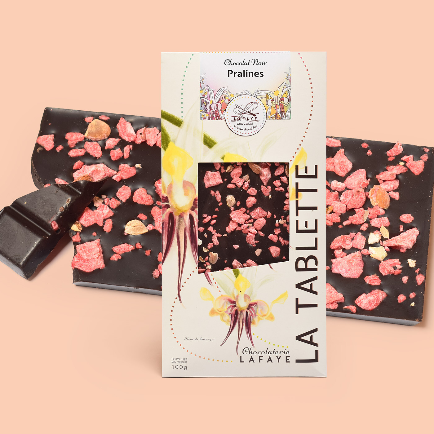 Tablette chocolat noir et Pralines roses