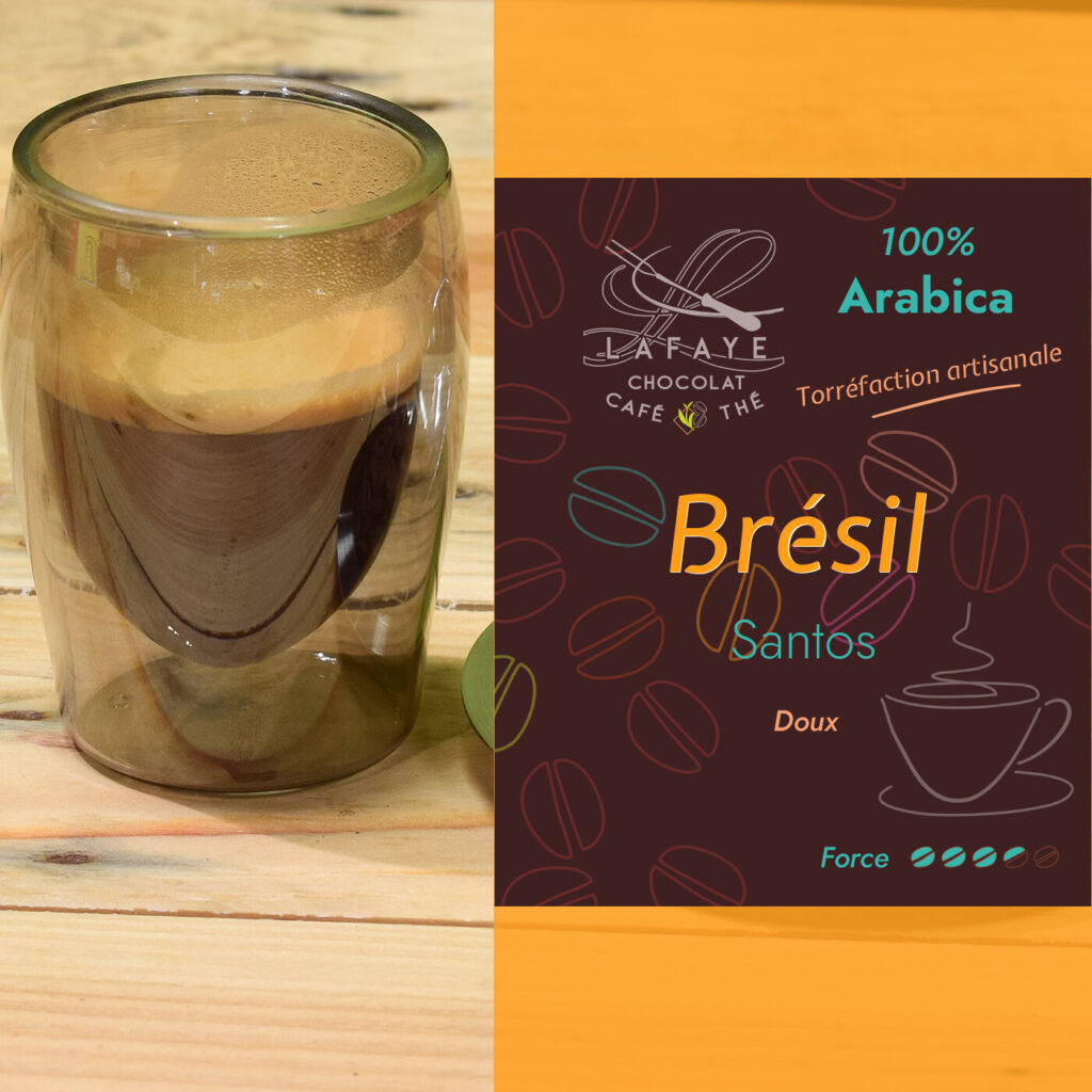 Café en grain Brésil Santos 100% Arabica fraîchement torréfié par Lafaye chocolat torréfacteur.