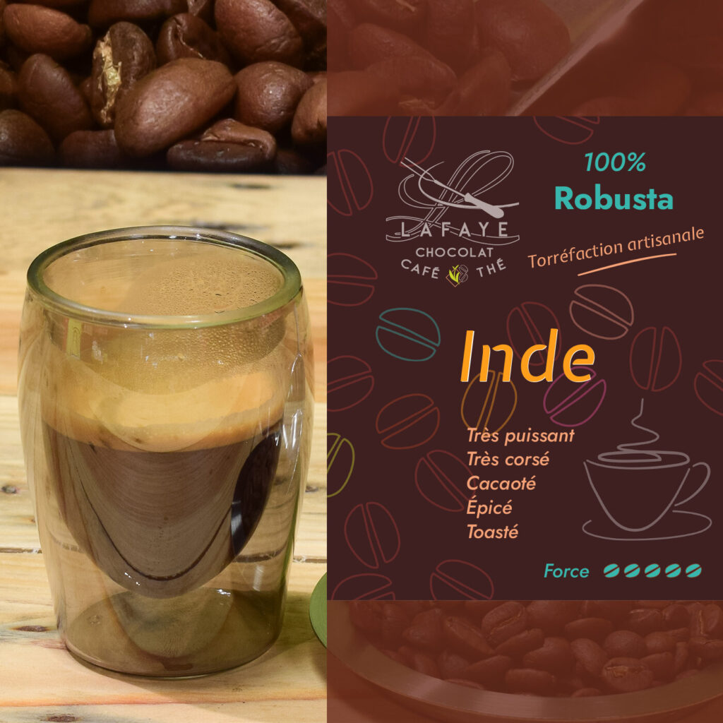 Café Inde Robusta en grains fraîchement torréfié par Lafaye chocolat torréfacteur à Périgueux.